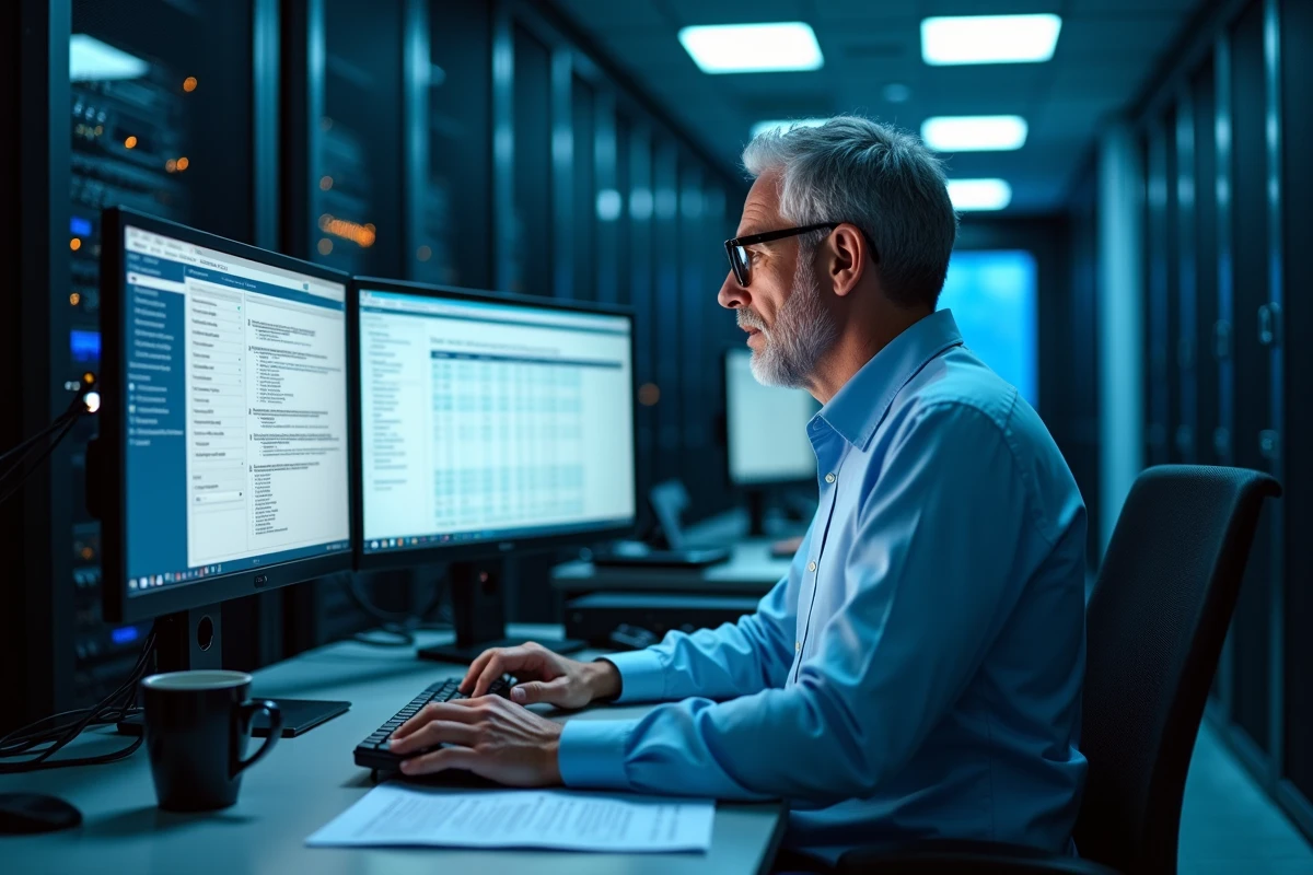 Administrateur informatique configurant les bonnes pratiques de sécurité et les droits utilisateurs sur l'extranet PSB