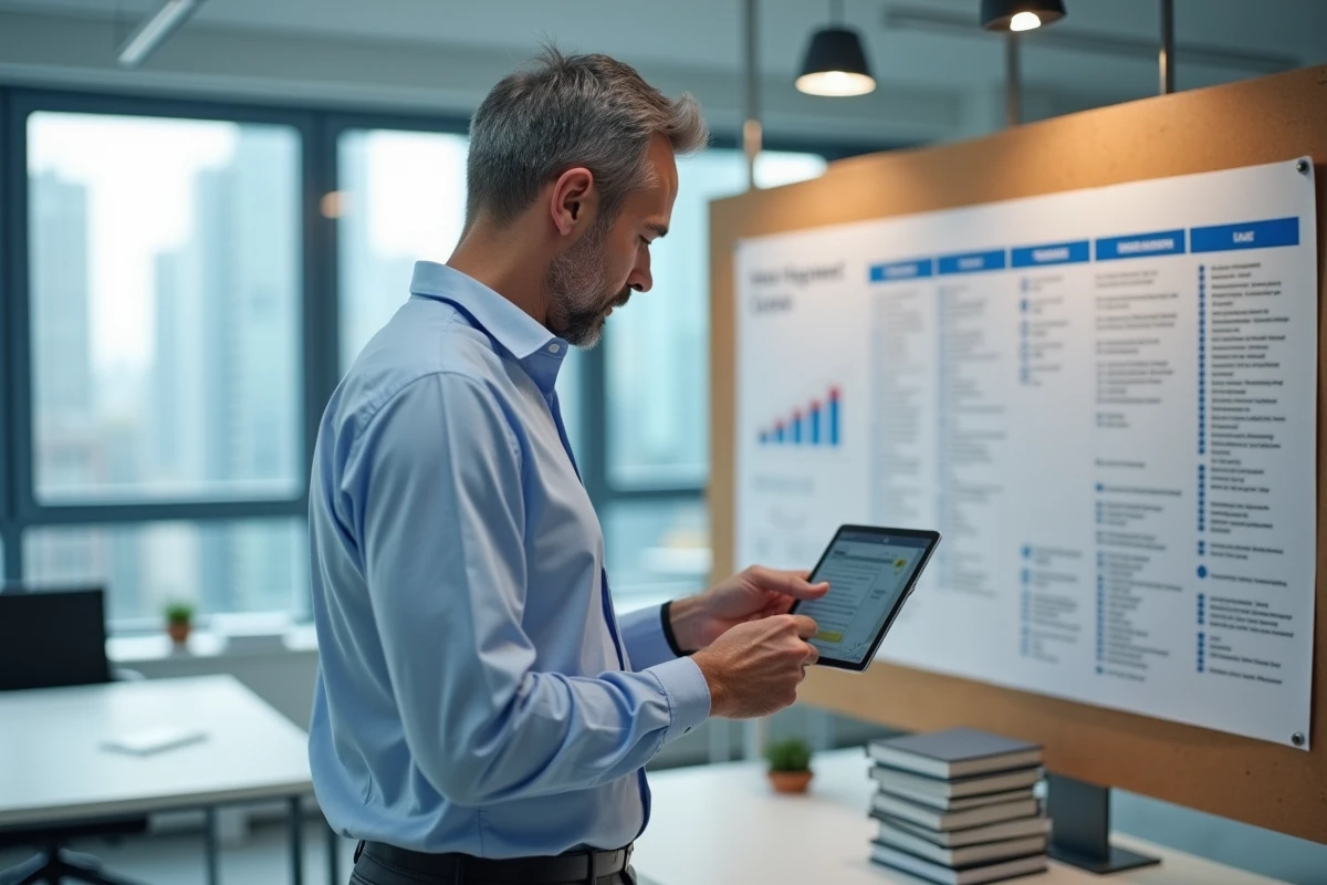 Cadre professionnel consultant une formation diplômante sur tablette pour évoluer vers un métier mieux payé grâce à la plateforme Oulala.net