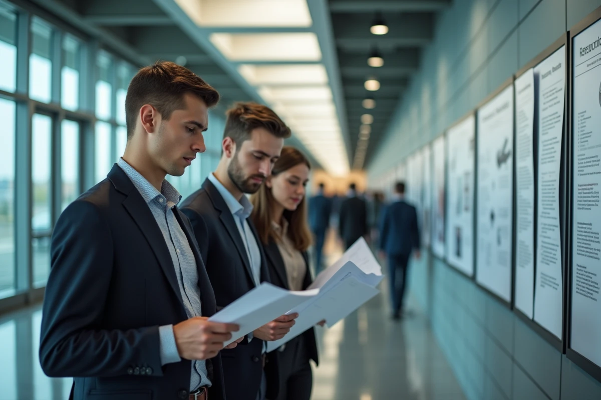 Groupe de candidats en attente lors d'une session de sélection pour le programme cadet Air France dans un centre d'aviation