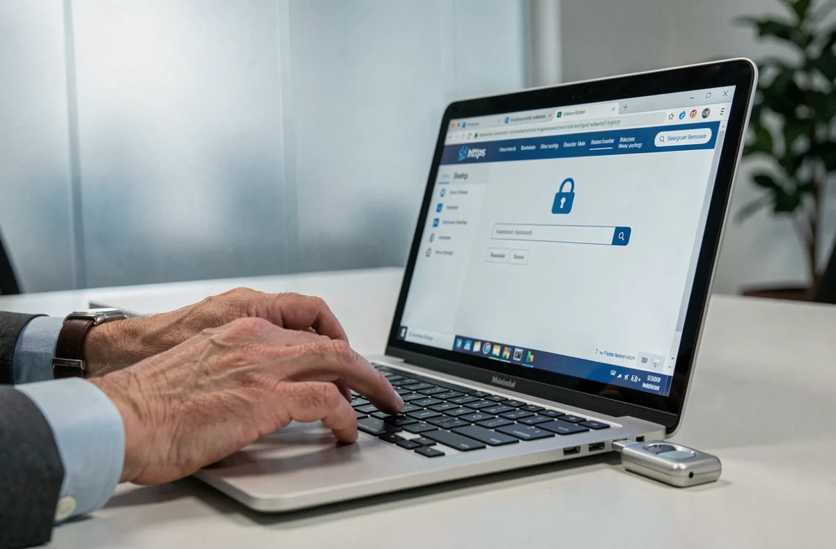 Clé de sécurité physique et connexion HTTPS sécurisée pour protéger un compte UBS ENT en entreprise