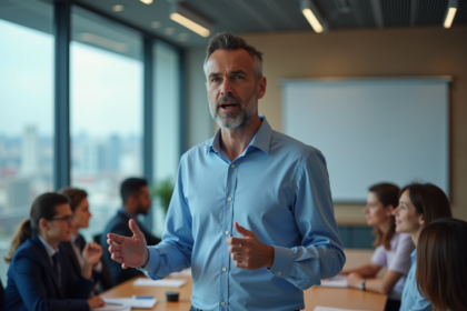 Homme d'âge moyen en réunion moderne en intérieur