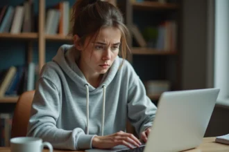 Étudiante frustrée devant un écran d'erreur en essayant d'accéder à l'ENT Assas