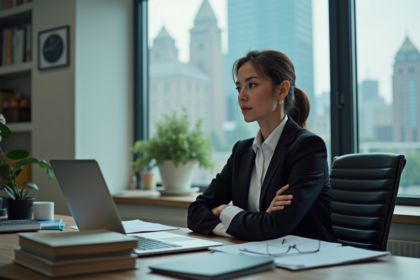Femme d affaires assise au bureau dans un environnement professionnel