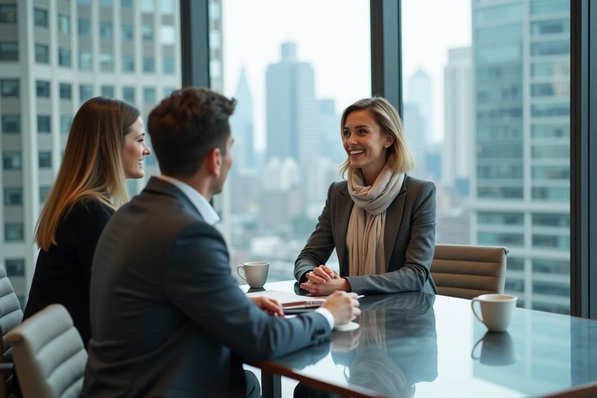 Femme professionnelle discutant avec ses collègues en réunion