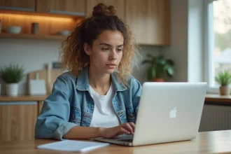 Jeune femme frustrée utilisant un ordinateur portable à la maison