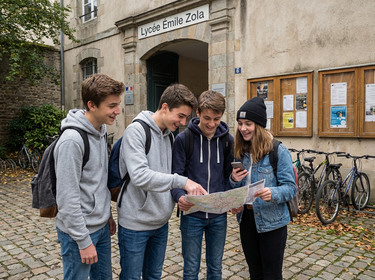 Groupe de lycéens à Rennes discute devant l