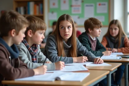 Jeunes en cours d'allemand autour d'une table