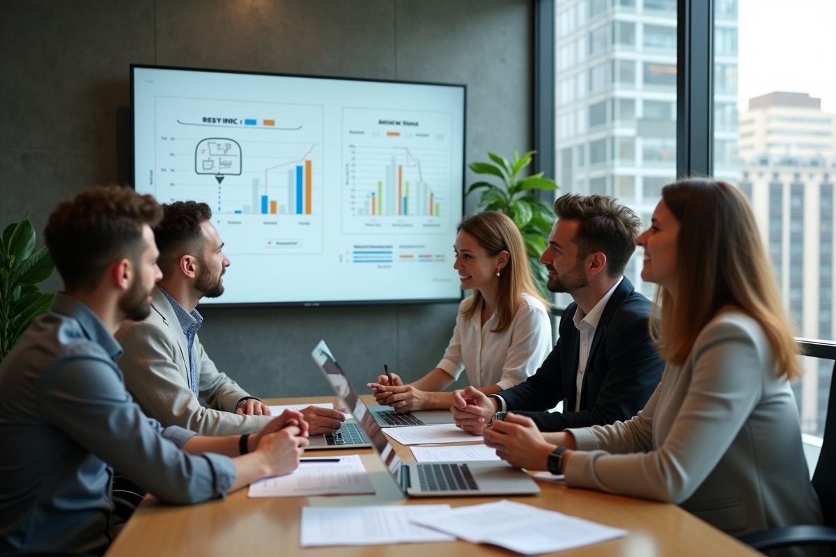 Groupe de collègues discutant autour d