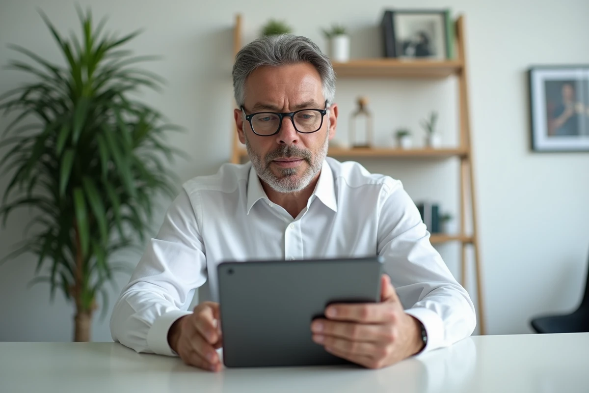 Homme vérifiant son application universitaire sur tablette