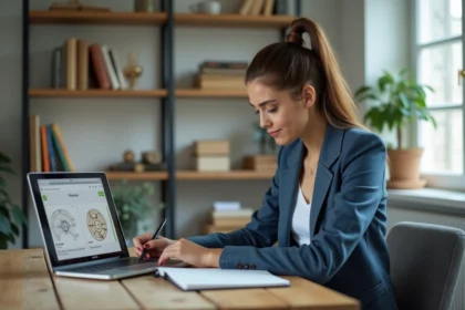 Jeune femme concentrée travaillant sur des diagrammes juridiques