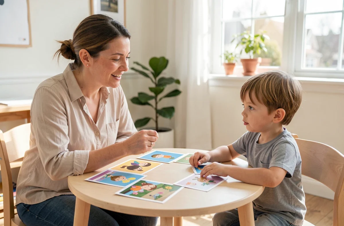 Orthophoniste en séance de rééducation avec un enfant
