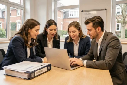 Nouveaux professeurs explorant la plateforme PIA Académie Orléans-Tours lors d'une session de prise en main collaborative en salle de réunion universitaire