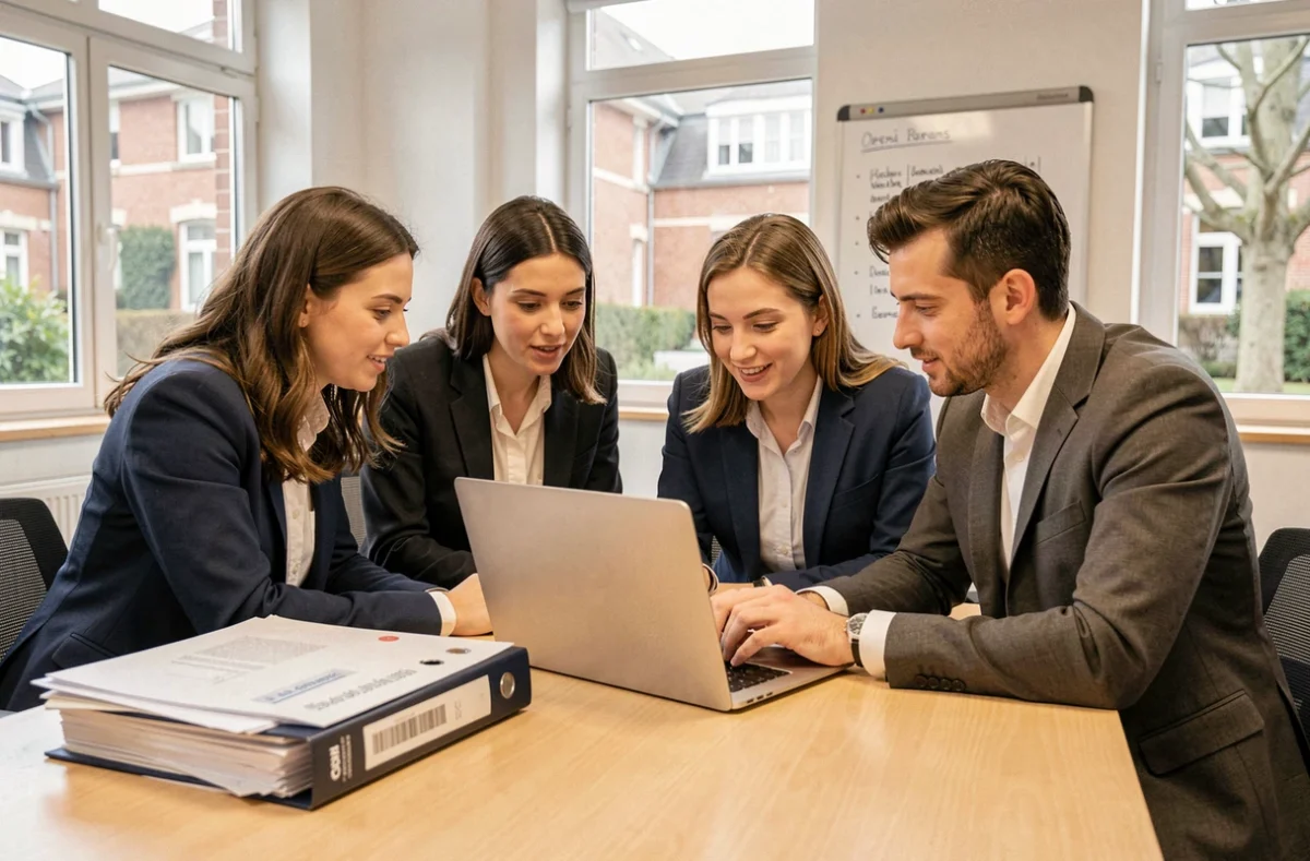 Nouveaux professeurs explorant la plateforme PIA Académie Orléans-Tours lors d'une session de prise en main collaborative en salle de réunion universitaire