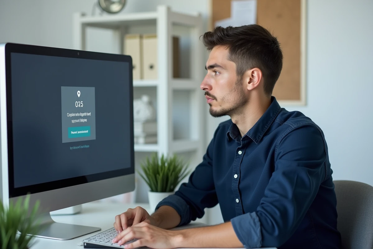 Homme résolvant un problème de connexion sur un espace étudiant mycampus depuis son bureau à domicile