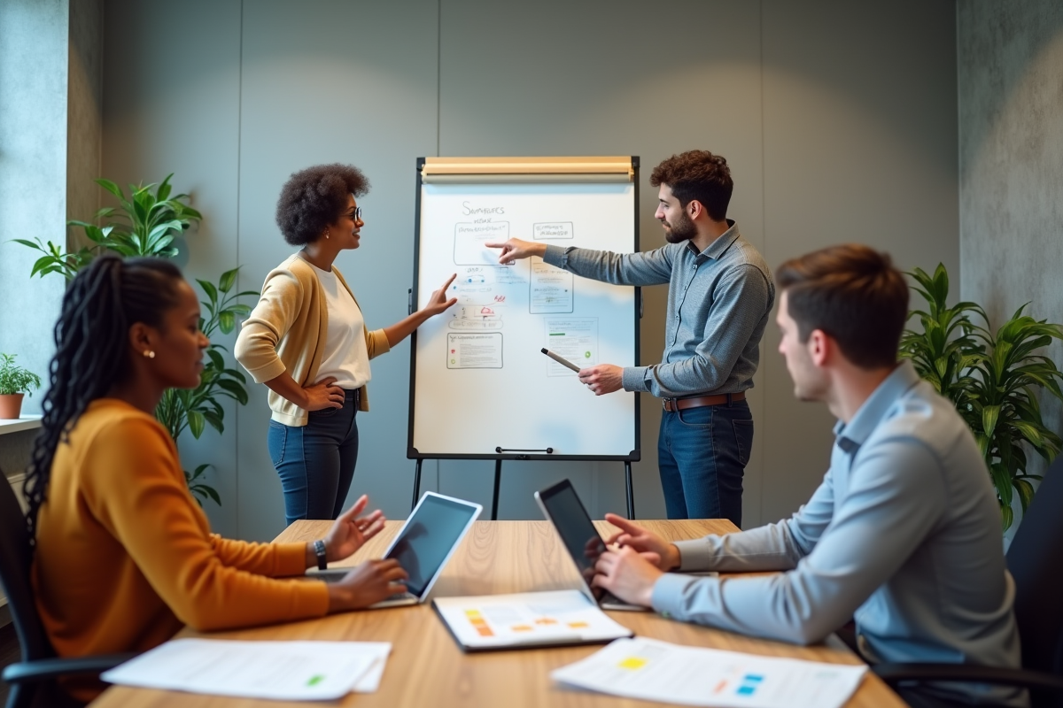 Groupe de collègues en réunion autour d