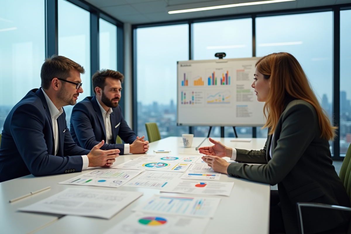 Groupe de scientifiques discutant autour de documents