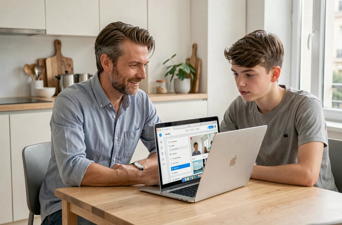 Un tuteur Superprof utilise une plateforme en ligne pour organiser des cours particuliers toutes matières avec un élève parisien